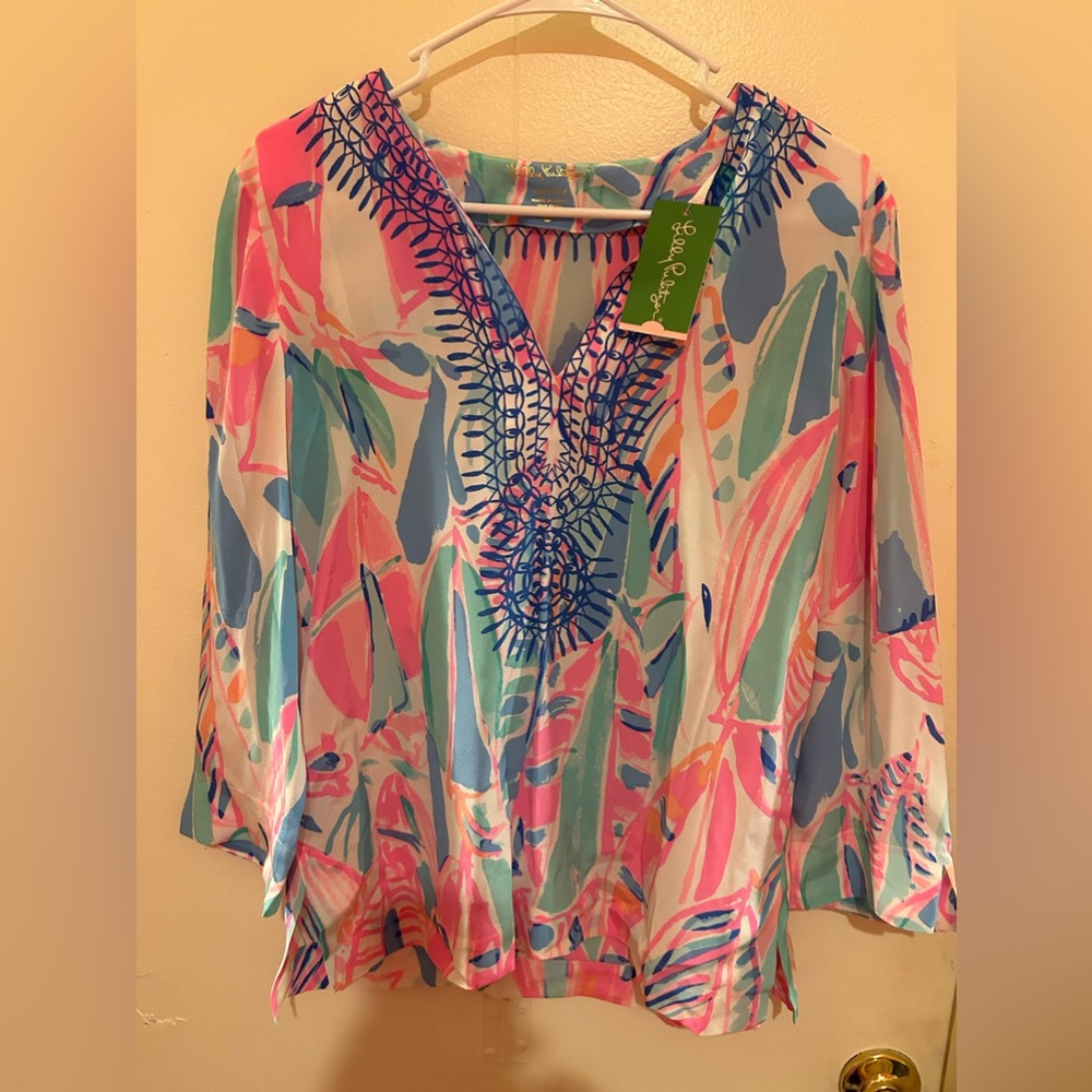 Lilly Pulitzer Long Sleeve V-Neck Tunic in Pink Blue Green